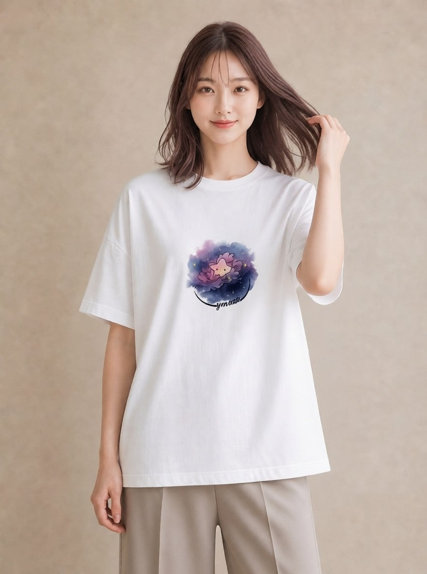 半袖Tシャツ レディース 天秤座 星空 宇宙 イラスト 上品 旅行 母娘コーデ 白T YMAZO