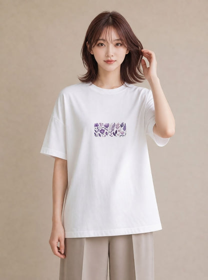 グラフィックTシャツ レディース スミレ 花 花柄 イラスト ポップ 帰省 ラフ 白T YMAZO