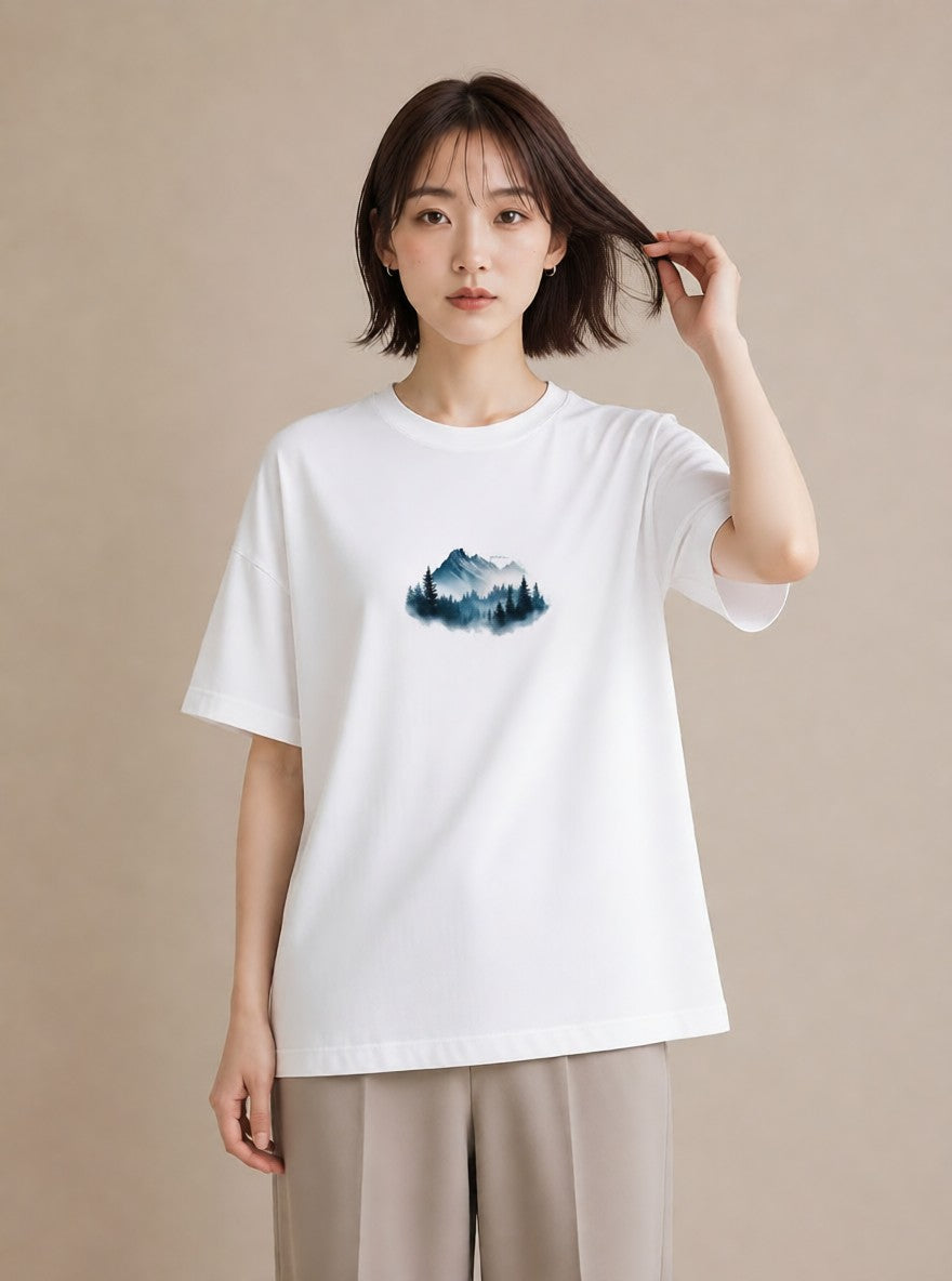 プリントTシャツ レディース 山 星空 宇宙 イラスト カフェコーデ 部屋着 女性向けギフト 白T YMAZO