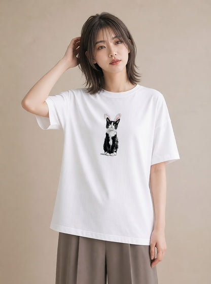 半袖Tシャツ レディース 靴下猫 猫 ねこ イラスト ポップ 旅行 母娘コーデ 白T YMAZO