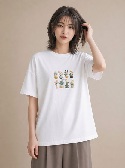 グラフィックTシャツ レディース 観葉植物 植物 ボタニカル イラスト 韓国風 おしゃれギフト 社会人 白T YMAZO