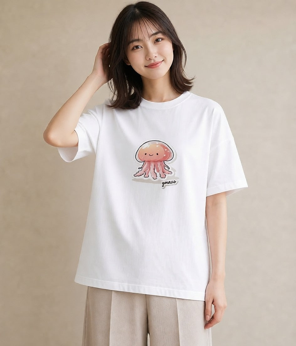 グラフィックTシャツ レディース くらげ クラゲ 海の生き物 海 イラスト ポップ ホワイトデー 春服 白T YMAZO