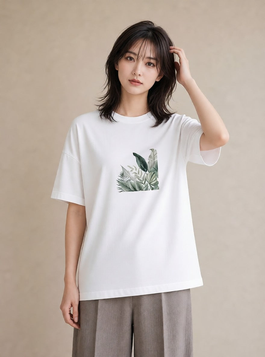 プリントTシャツ レディース モンステラ 植物 ボタニカル イラスト こなれ感 ママ カフェ服 白T YMAZO