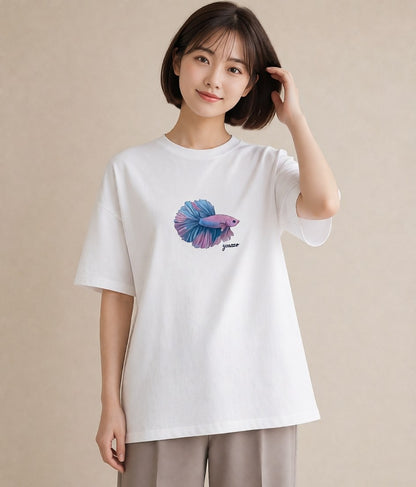プリントTシャツ レディース 熱帯魚 海の生き物 海 イラスト アート風 ホワイトデー 春服 白T YMAZO