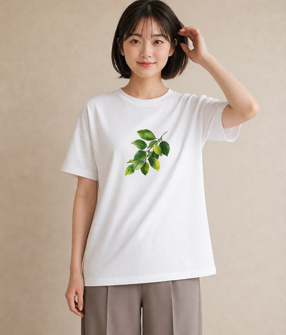 プリントTシャツ レディース 葉っぱ 植物 ボタニカル イラスト シック 旅行用 海 白T YMAZO
