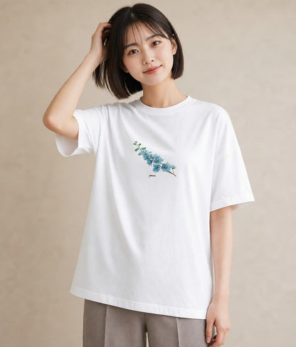 半袖Tシャツ レディース ポスト 野の花 レトロ ナチュラル アンティーク イラスト 淡色 敬老の日 ホワイトデー 白T YMAZO