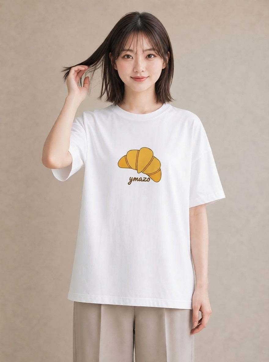 デザインTシャツ レディース パン ベーカリー レトロ イラスト 休日コーデ 休日 ペアコーデ 白T YMAZO