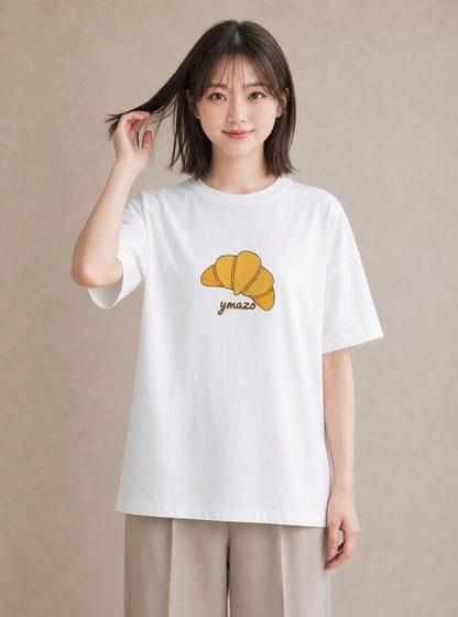 デザインTシャツ レディース パン ベーカリー レトロ イラスト 休日コーデ 休日 ペアコーデ 白T YMAZO