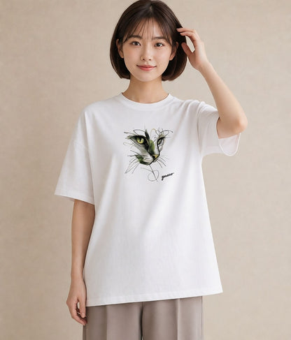 グラフィックTシャツ レディース スフィンクス 猫 ねこ イラスト きれいめ ルームウェア ギフト 白T YMAZO