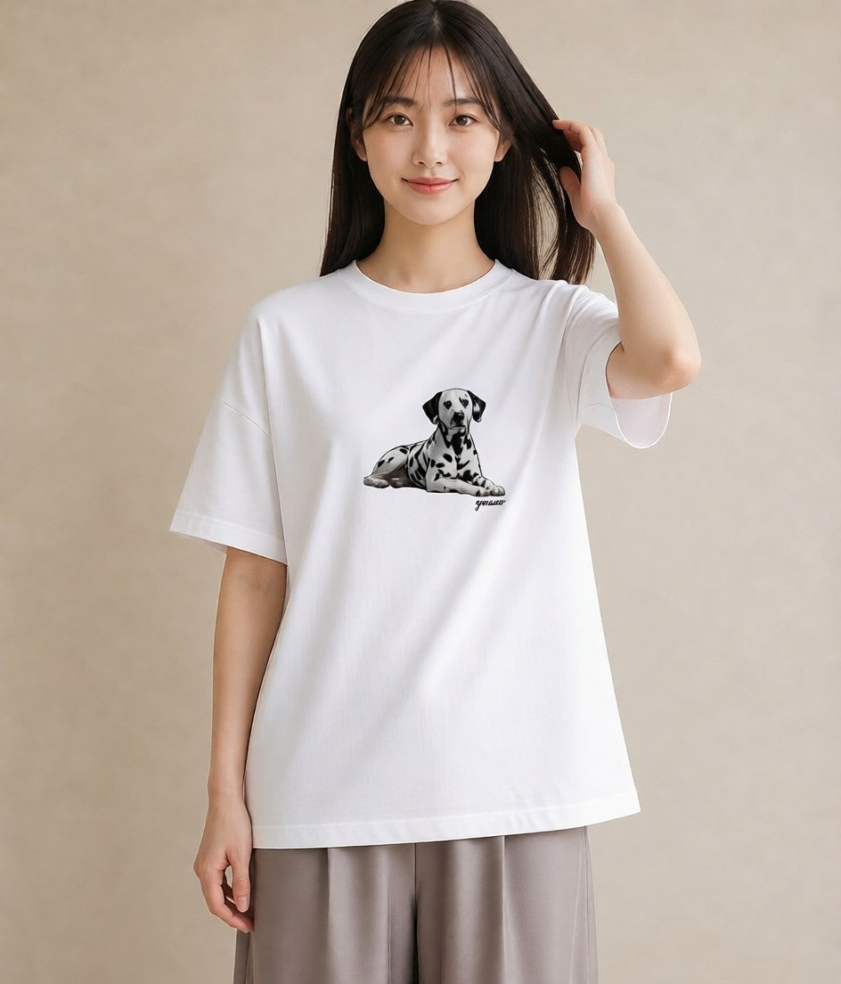 Tシャツ レディース ダルメシアン 犬 いぬ イラスト ナチュラル 社会人 女性 白T YMAZO