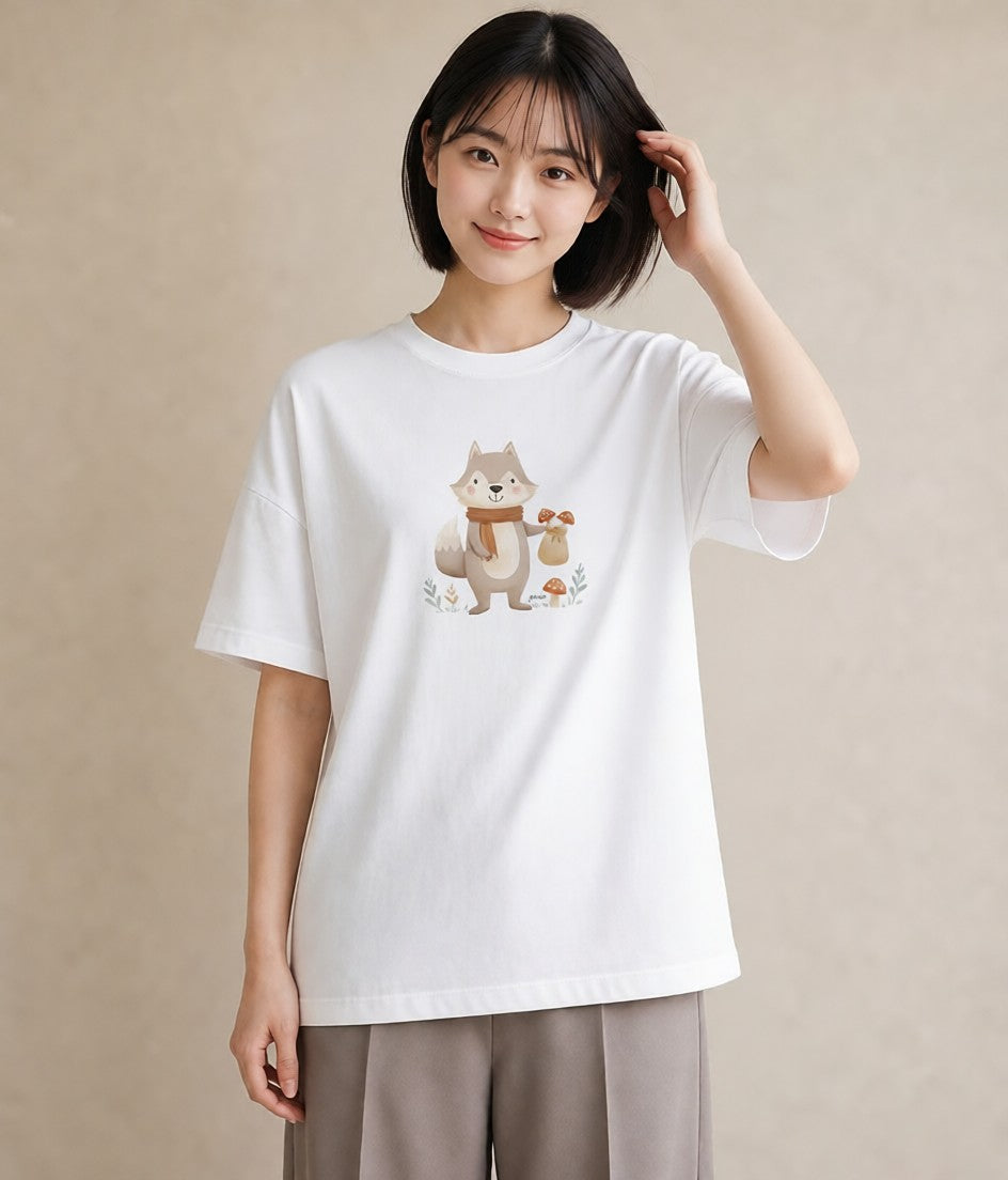 プリントTシャツ レディース きつね 動物 アニマル イラスト 水彩風 クリスマス 旅行 白T YMAZO