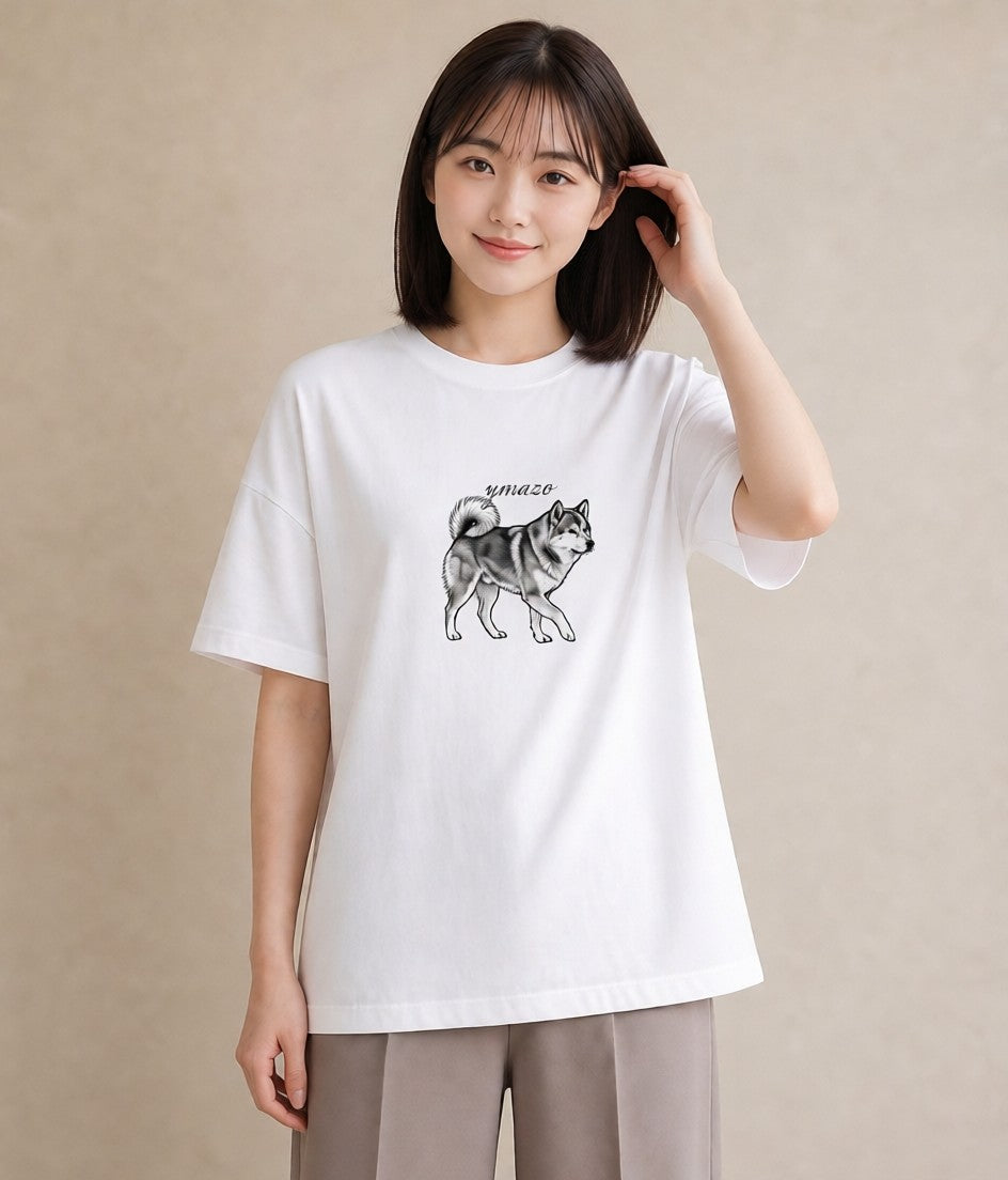 グラフィックTシャツ レディース 秋田犬 犬 いぬ イラスト モード 春コーデ 姉妹 白T YMAZO