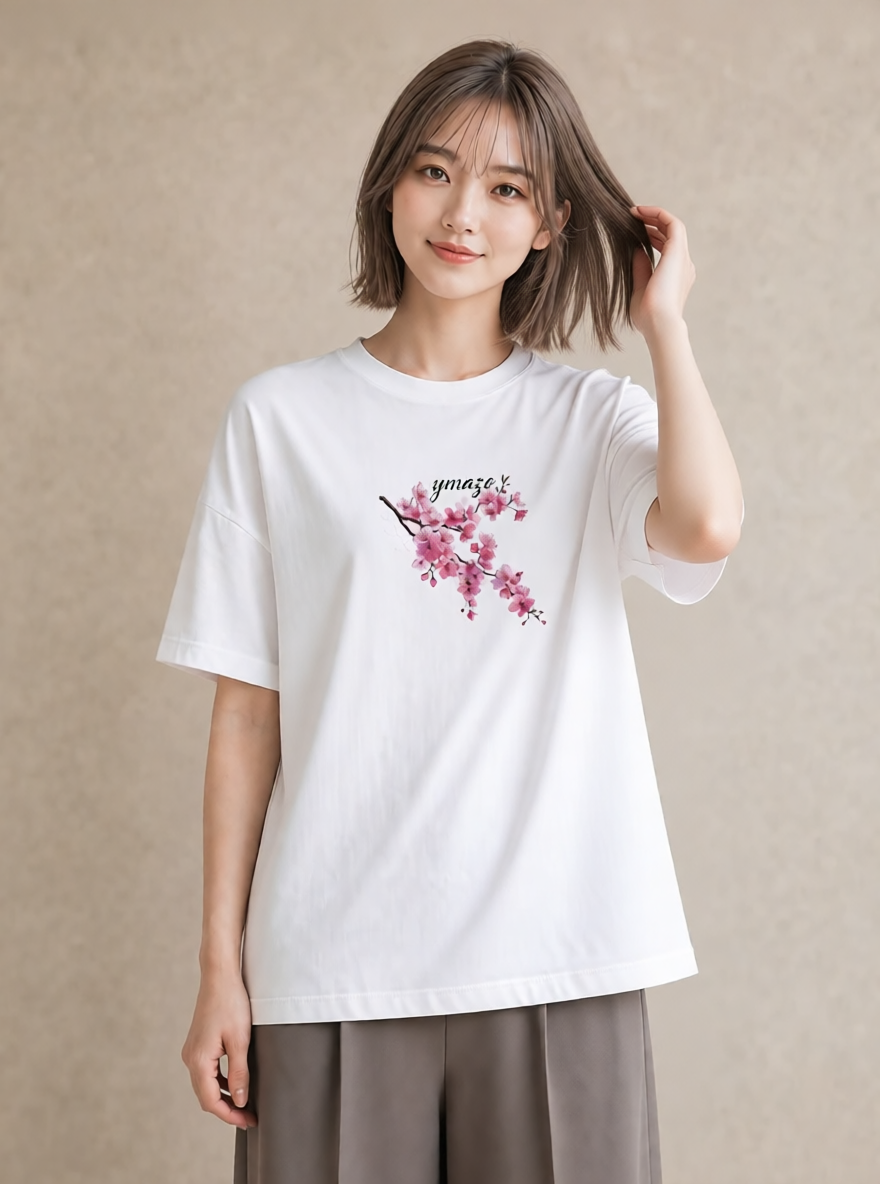 Tシャツ レディース さくら 桜 サクラ 花 花柄 イラスト お洒落 敬老の日 ホワイトデー 白T YMAZO