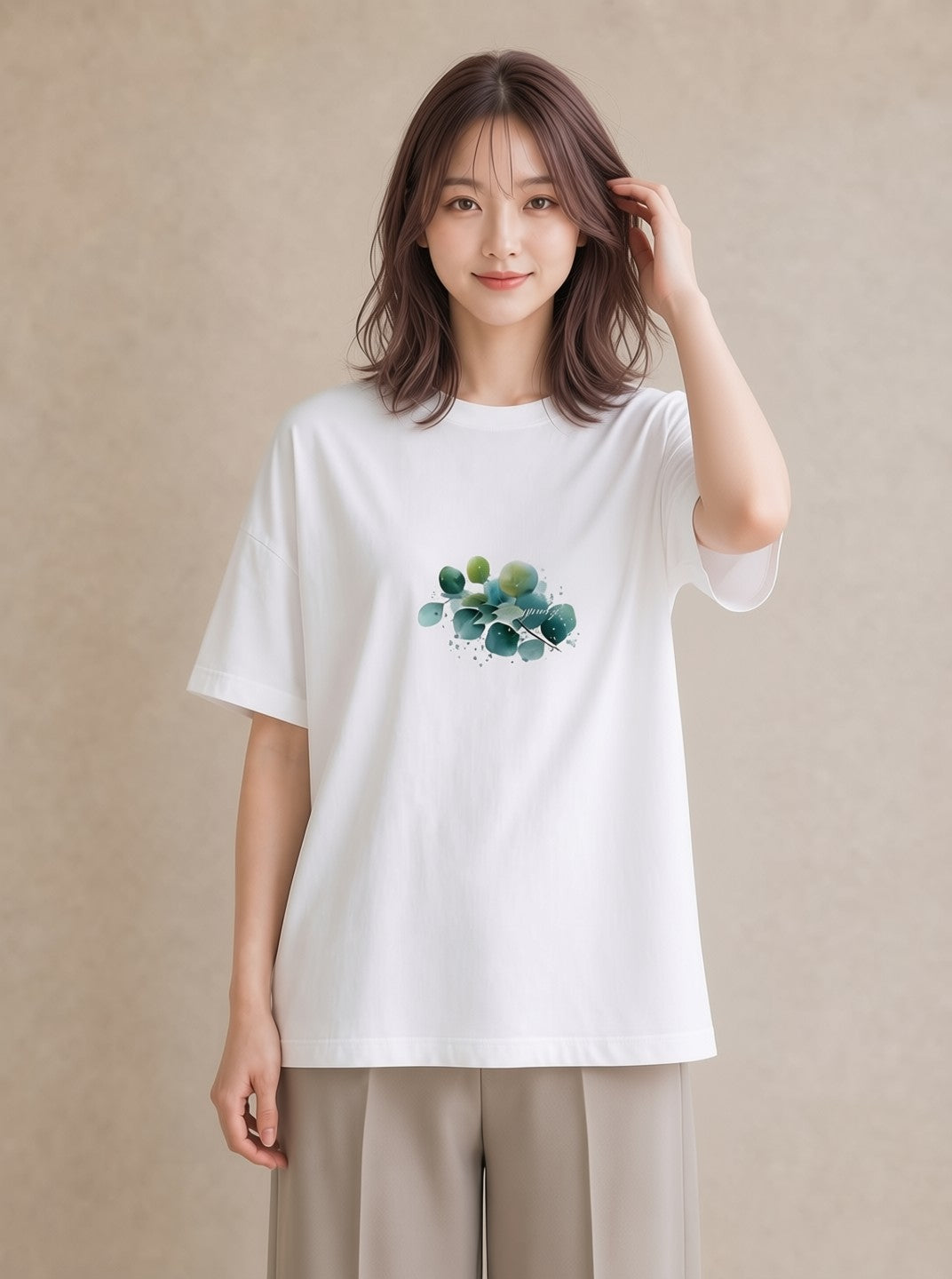 Tシャツ レディース 葉っぱ 植物 ボタニカル イラスト カフェコーデ 部屋着 女性向けギフト 白T YMAZO
