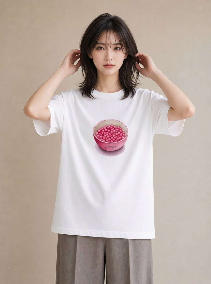 デザインTシャツ レディース パールピアス アクセサリー ナチュラル アンティーク イラスト 水彩風 デイリーウェア 休日 白T YMAZO