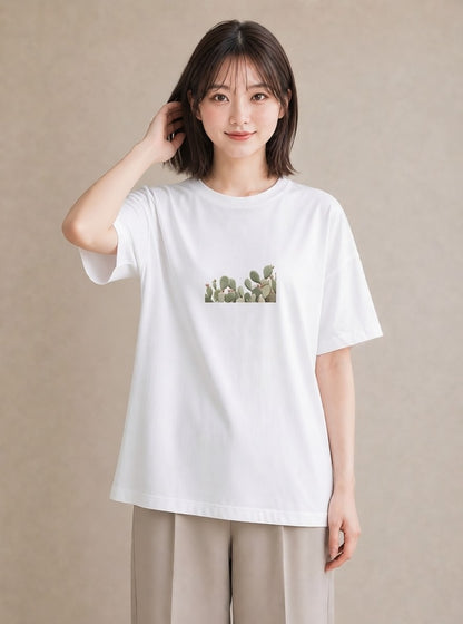 プリントTシャツ レディース サボテン 植物 ボタニカル イラスト ゆるコーデ クリスマス 旅行 白T YMAZO