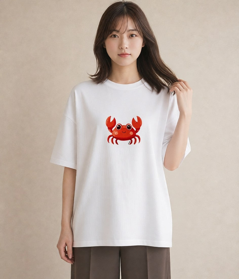 グラフィックTシャツ レディース カニ 海の生き物 海 イラスト 韓国風 旅行用 白T YMAZO