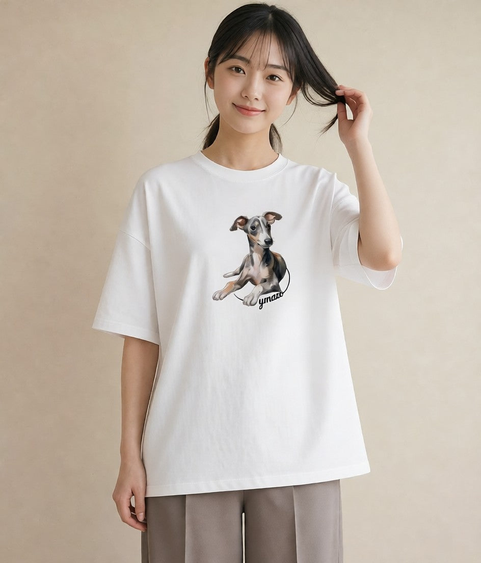 半袖Tシャツ レディース ミックス犬 犬 いぬ イラスト 上品 通勤 在宅 白T YMAZO