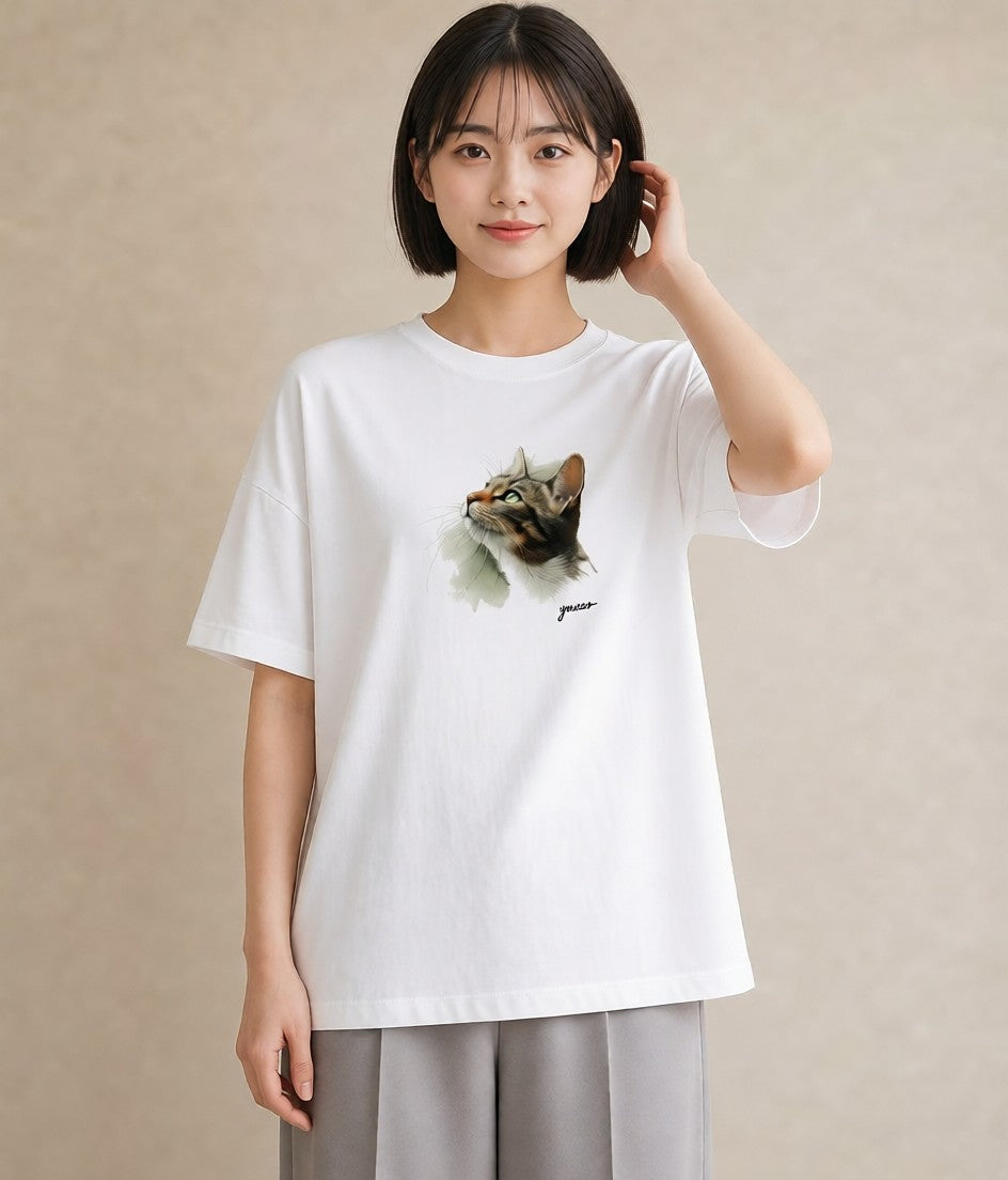 グラフィックTシャツ レディース サバトラ 猫 ねこ イラスト 北欧風 女子会 お揃い 白T YMAZO