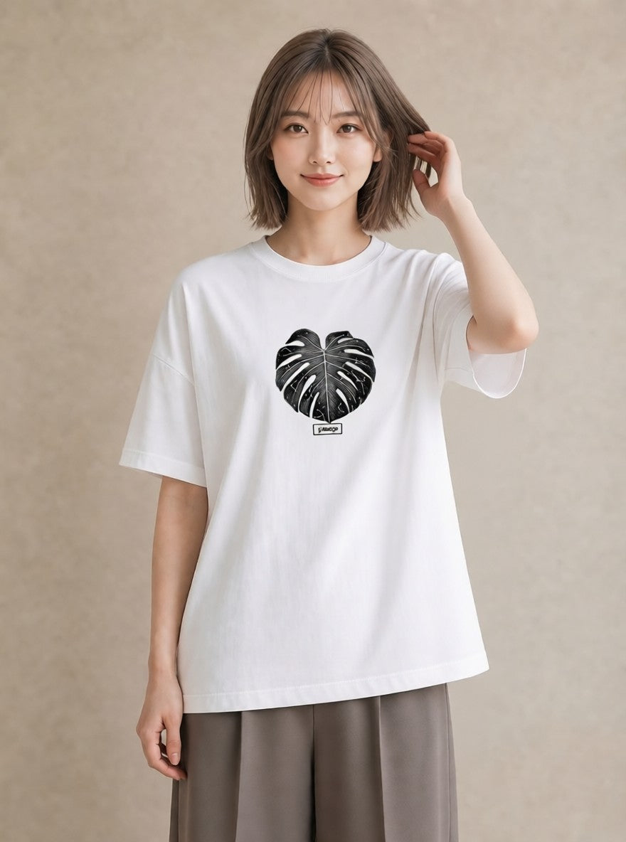 Tシャツ レディース モンステラ 植物 ボタニカル イラスト ラフカジュアル 友達ギフト 部屋着 白T YMAZO