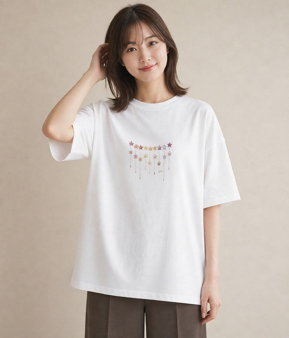 プリントTシャツ レディース 星空 宇宙 イラスト アート風 おしゃれギフト 社会人 白T YMAZO