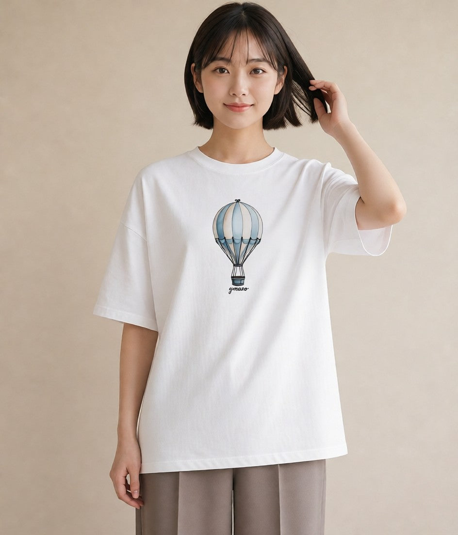 半袖Tシャツ レディース 紙風船 和紙 ナチュラル アンティーク イラスト 線画 ギフト 母の日 白T YMAZO
