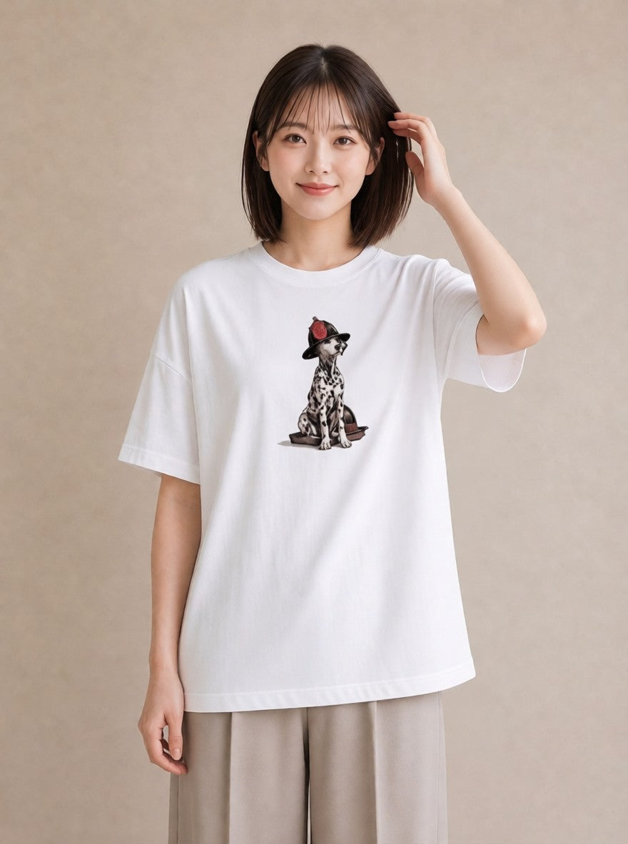 デザインTシャツ レディース ダルメシアン 犬 いぬ イラスト フェミニン 散歩 お出かけ 白T YMAZO