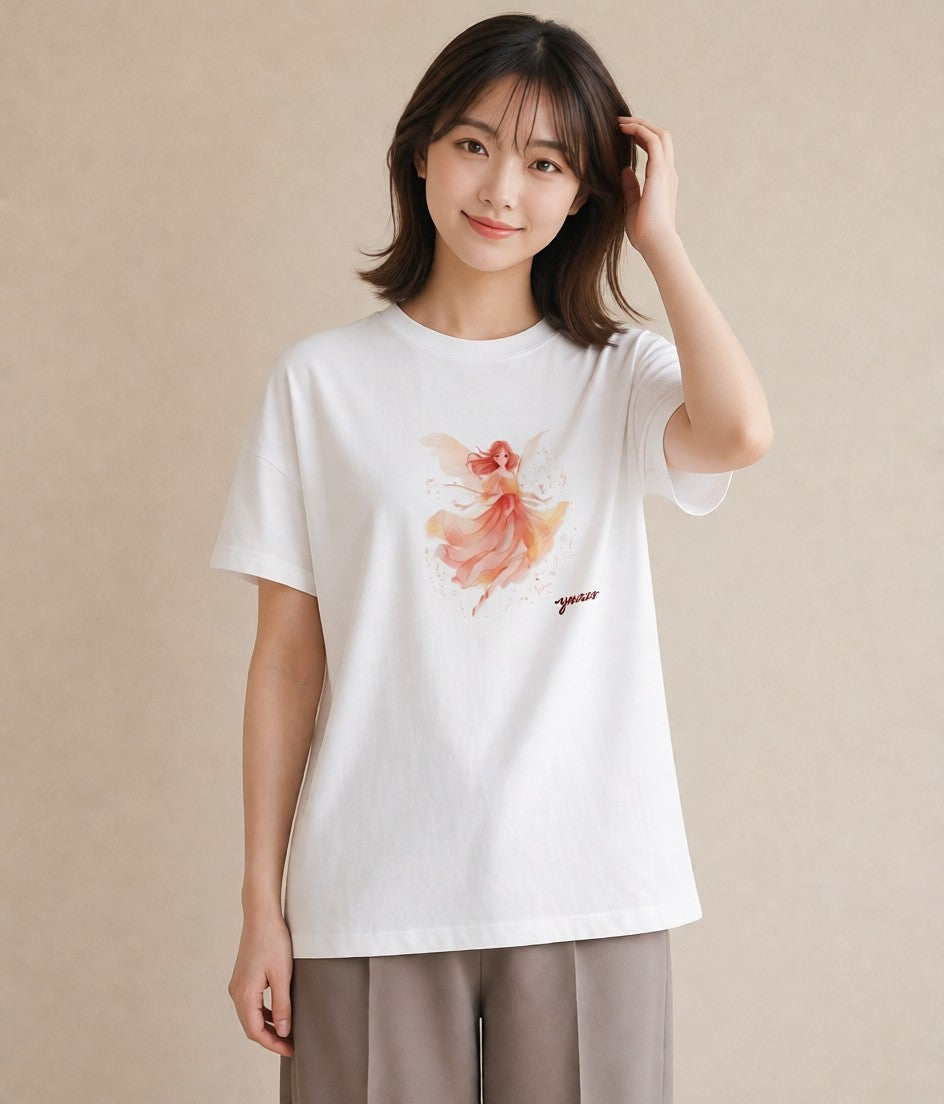 Tシャツ レディース ホタル 昆虫 虫 イラスト 上品 デイリーウェア 休日 白T YMAZO