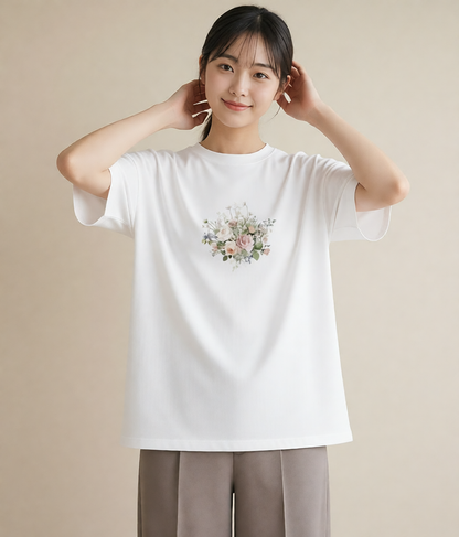 半袖Tシャツ レディース 花 花柄 イラスト ルームウェア ギフト 白T YMAZO