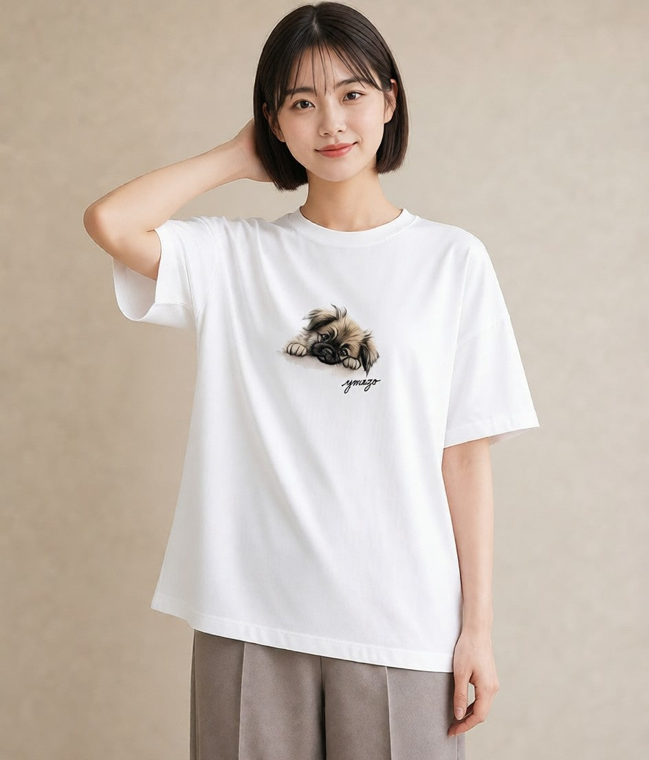 プリントTシャツ レディース 狆 犬 いぬ イラスト お洒落 姉妹 送別ギフト 白T YMAZO