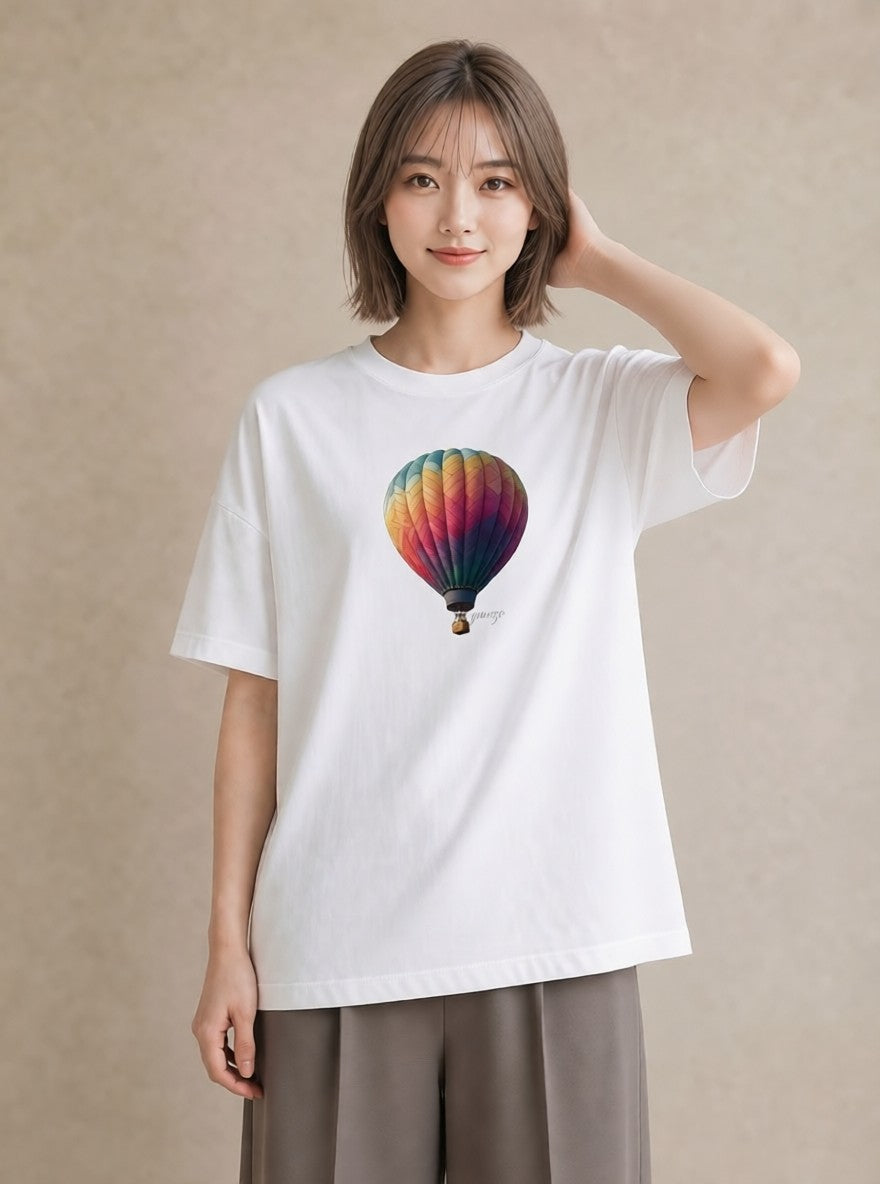 デザインTシャツ レディース 気球 星空 宇宙 イラスト ニュアンス 母の日 ビーチ 白T YMAZO