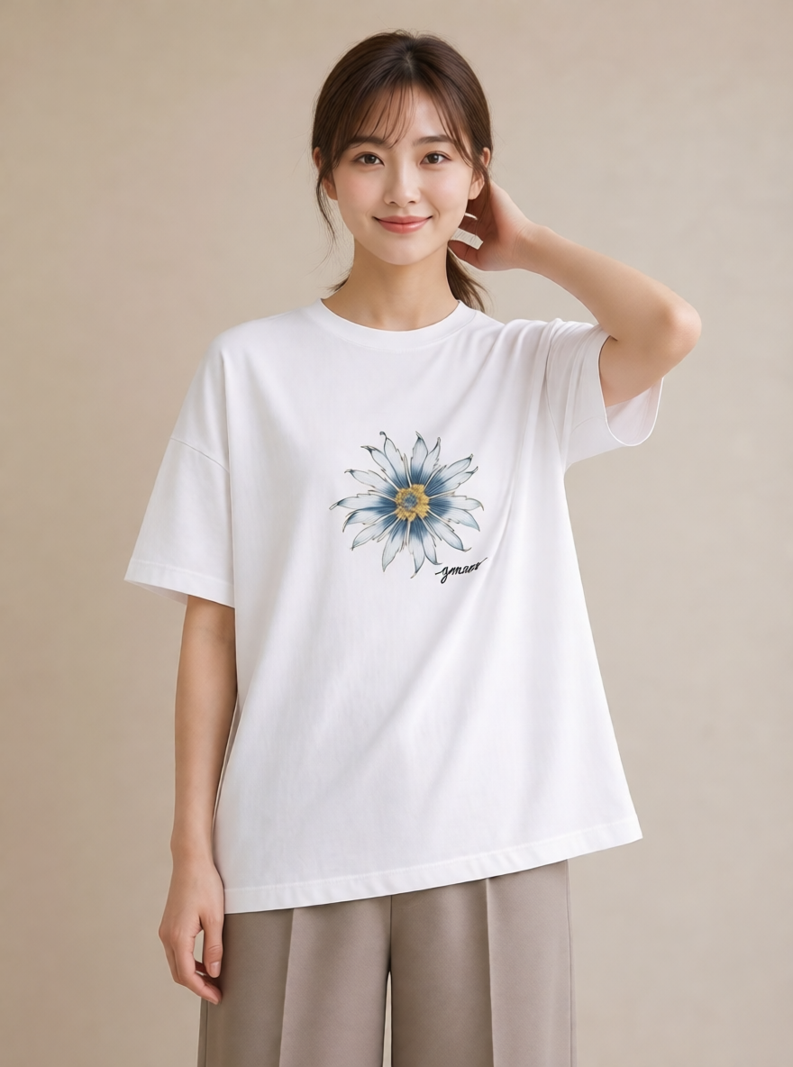 プリントTシャツ レディース 蓮 花 花柄 イラスト 旅行コーデ 女子会 お揃い 白T