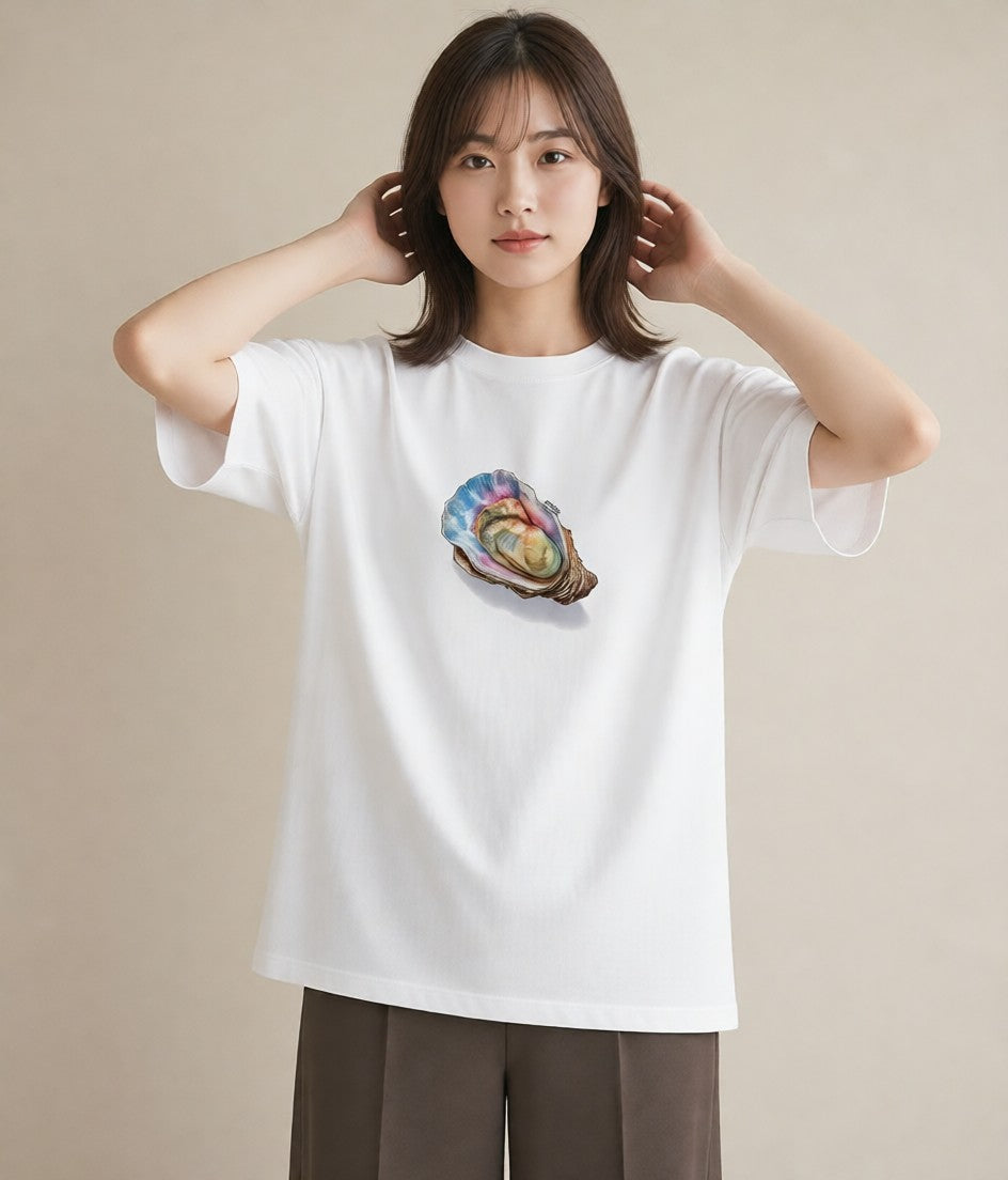 Tシャツ レディース 貝 海の生き物 海 イラスト アート風 旅行用 白T YMAZO