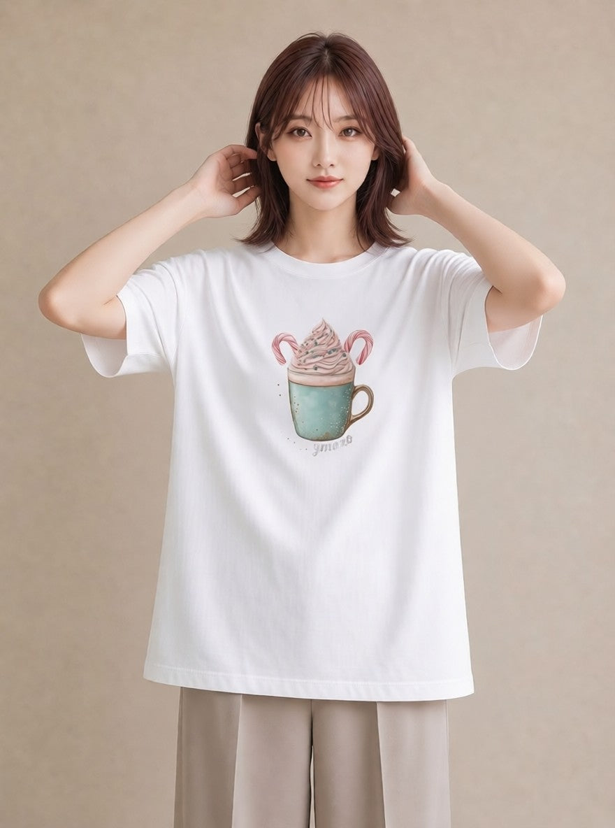 デザインTシャツ レディース チョコ 食べ物 フード イラスト 水彩風 クリスマス 旅行 白T YMAZO