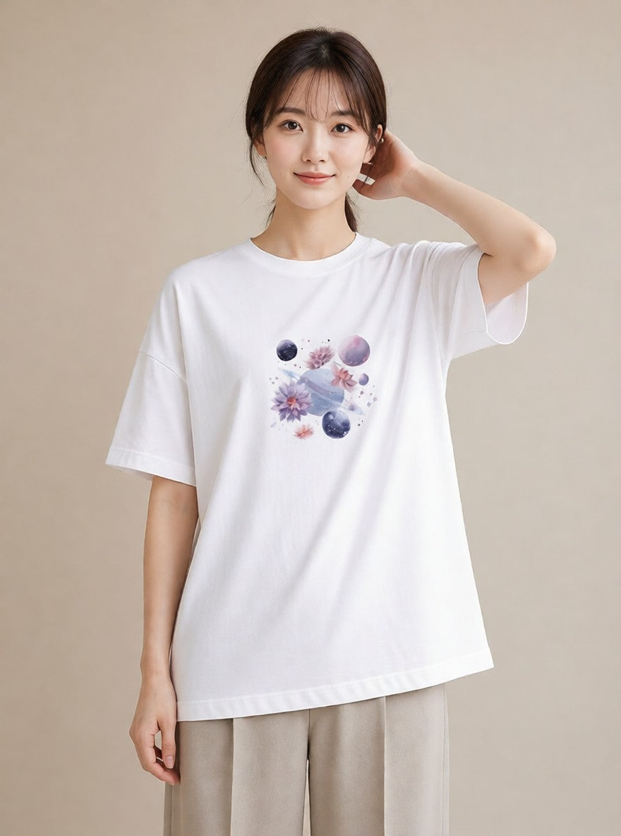 グラフィックTシャツ レディース 山羊座 星空 宇宙 イラスト こなれ感 20代 カジュアルコーデ 白T YMAZO