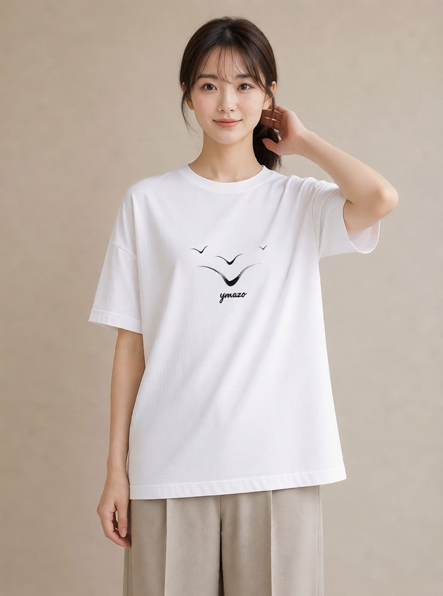 グラフィックTシャツ レディース パールピアス アクセサリー ナチュラル アンティーク イラスト お洒落 レイヤード 友達ギフト 白T YMAZO