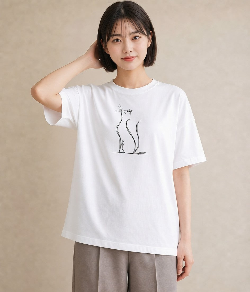 Tシャツ レディース 猫 ねこ ネコ イラスト 友達ギフト 部屋着 白T YMAZO