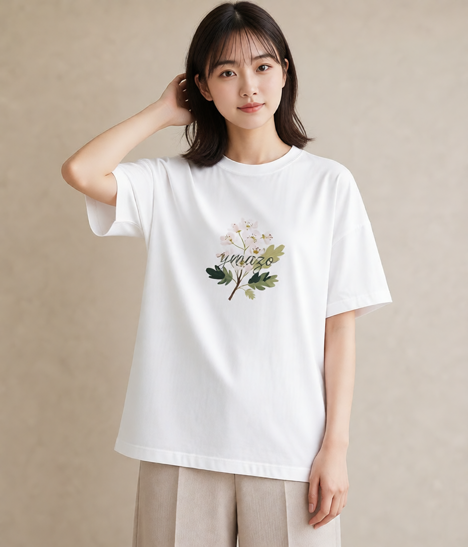 プリントTシャツ レディース 金木犀 花 花柄 イラスト 個性的 送別ギフト 通勤 白T YMAZO