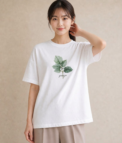 グラフィックTシャツ レディース 葉っぱ 植物 ボタニカル イラスト ミニマル 女性 旅行用 白T YMAZO