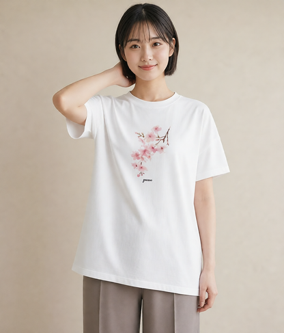 デザインTシャツ レディース 梅 花 花柄 イラスト レトロ 誕生日プレゼント 綿100 白T YMAZO