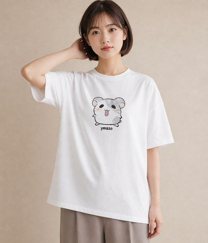 デザインTシャツ レディース キンクマハムスター ペット 動物 イラスト ボタニカル 母娘コーデ 自分用 白T YMAZO