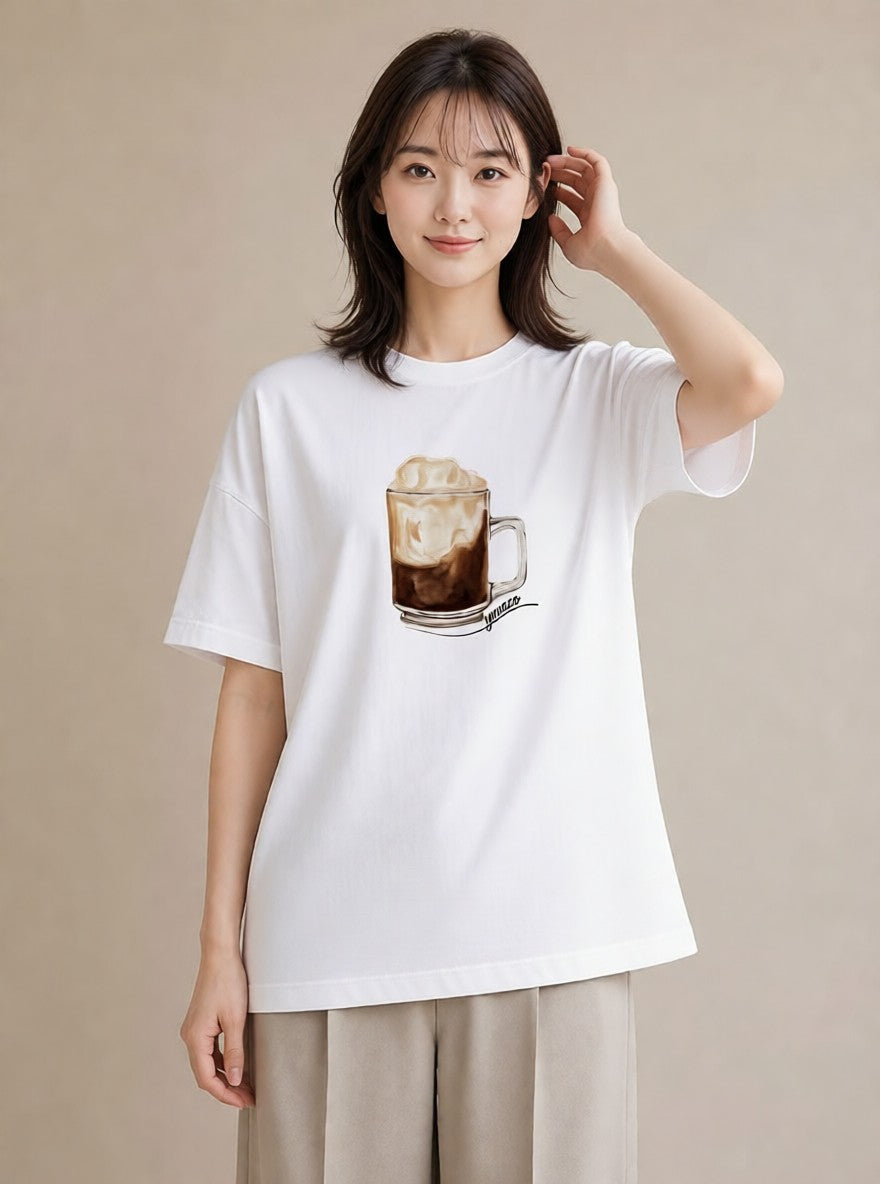 グラフィックTシャツ レディース カフェラテ 食べ物 フード イラスト 北欧風 姉妹 送別ギフト 白T YMAZO