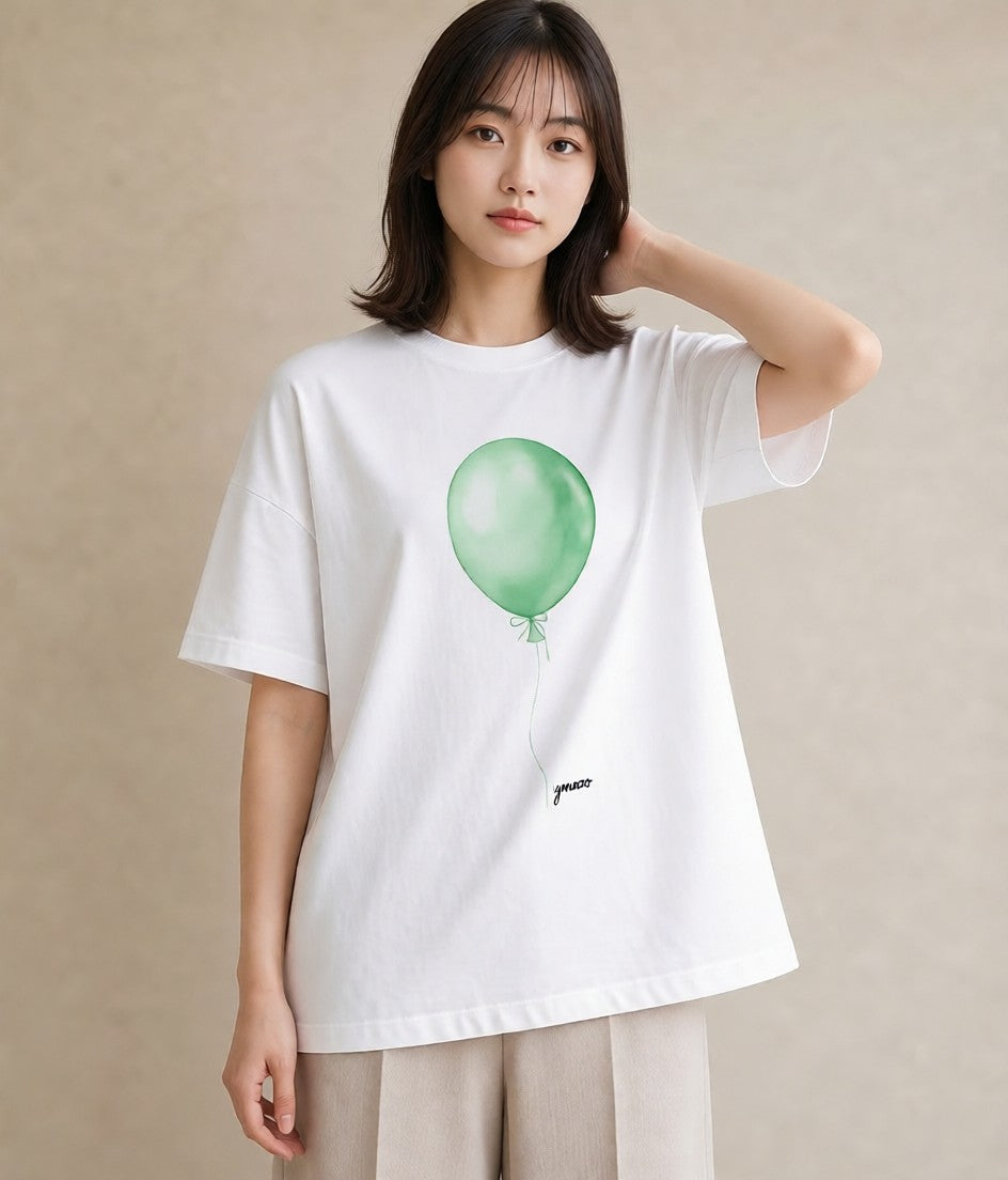 デザインTシャツ レディース 紙風船 和紙 ナチュラル アンティーク イラスト きれいめカジュアル おしゃれギフト 社会人 白T YMAZO