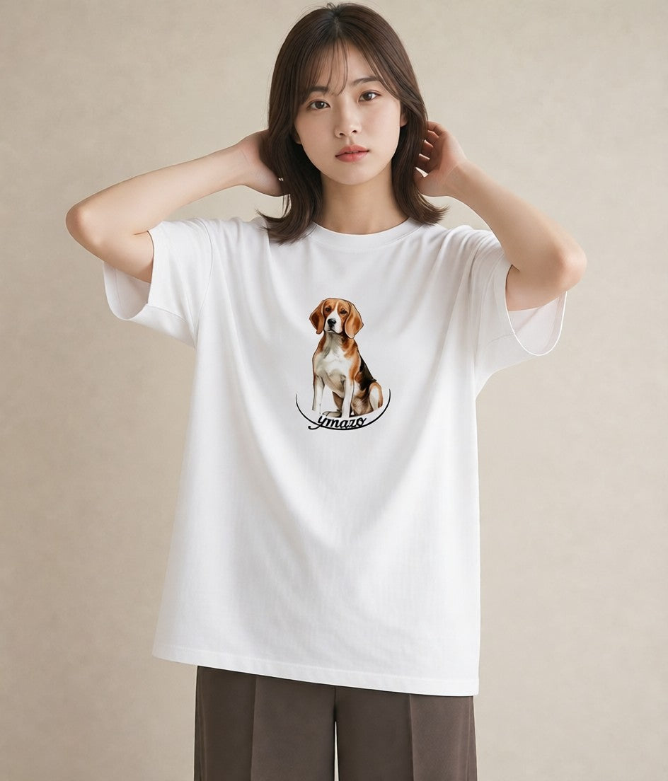 プリントTシャツ レディース ビーグル 犬 いぬ イラスト 休日コーデ 女子会 お揃い 白T YMAZO