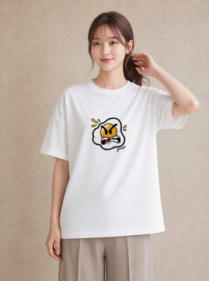 プリントTシャツ レディース 目玉焼き 食べ物 フード イラスト ミニマル 20代 カジュアルコーデ 白T YMAZO