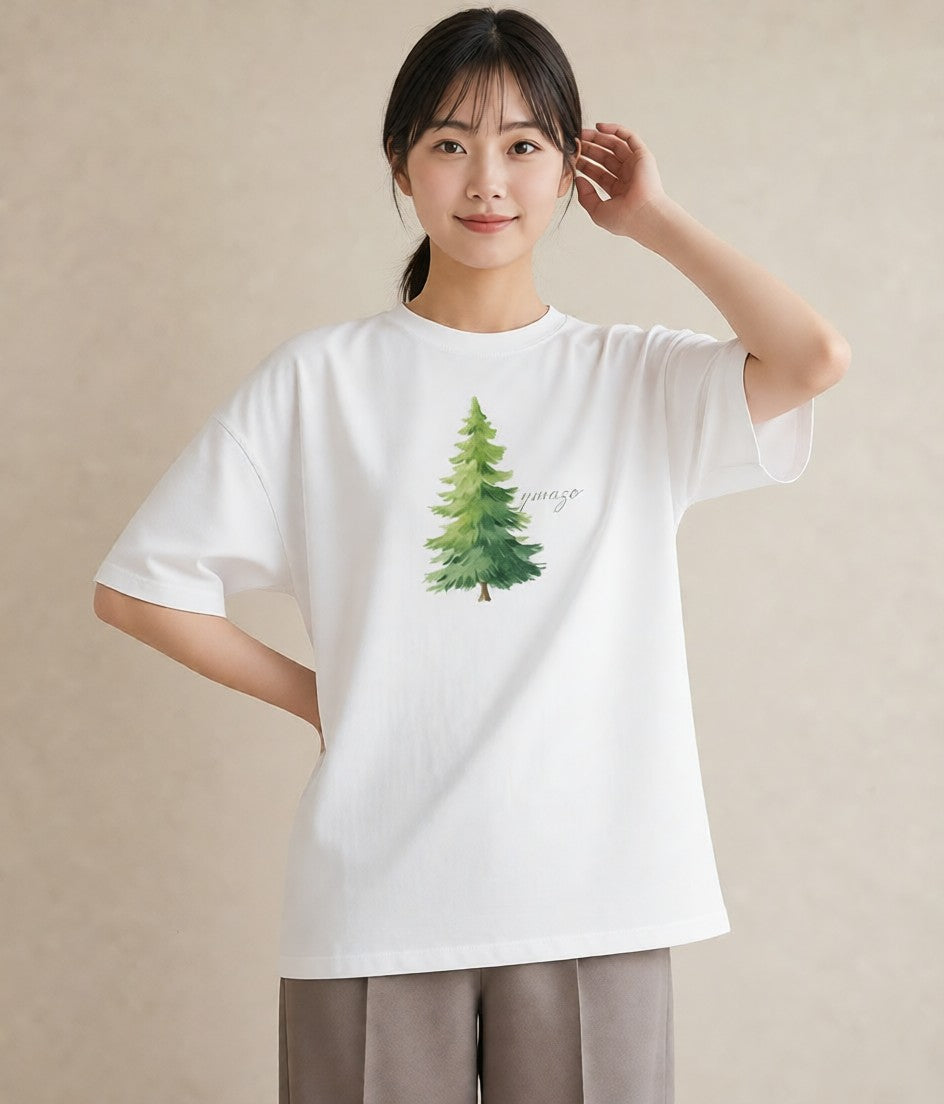 デザインTシャツ レディース 森 植物 ボタニカル イラスト 上品 週末コーデ 敬老の日 白T YMAZO