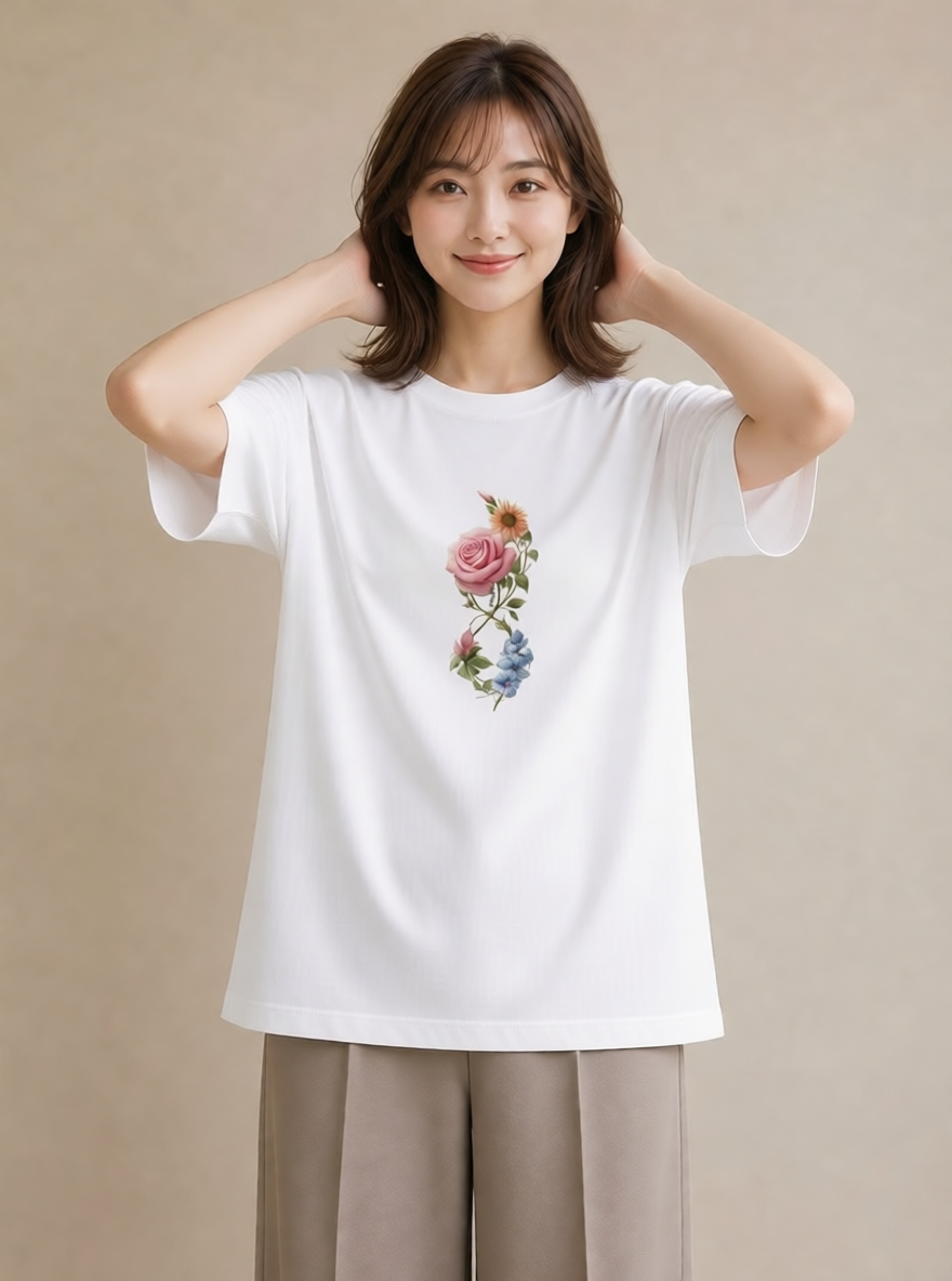 半袖Tシャツ レディース バラ 薔薇 ローズ 花 花柄 イラスト ガーリー 姉妹 送別ギフト 白T