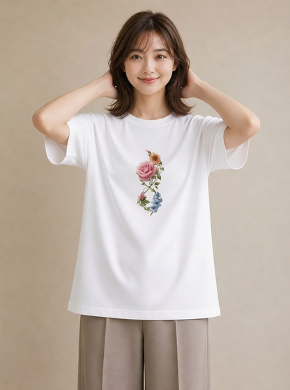 半袖Tシャツ レディース バラ 薔薇 ローズ 花 花柄 イラスト ガーリー 姉妹 送別ギフト 白T