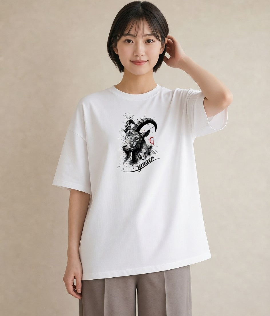 グラフィックTシャツ レディース 山羊座 星空 宇宙 イラスト 旅行コーデ ペアコーデ 秋コーデ 白T YMAZO