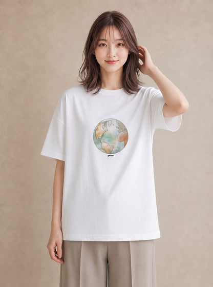グラフィックTシャツ レディース 土星 星空 宇宙 イラスト ユニーク ホワイトデー 春服 白T YMAZO